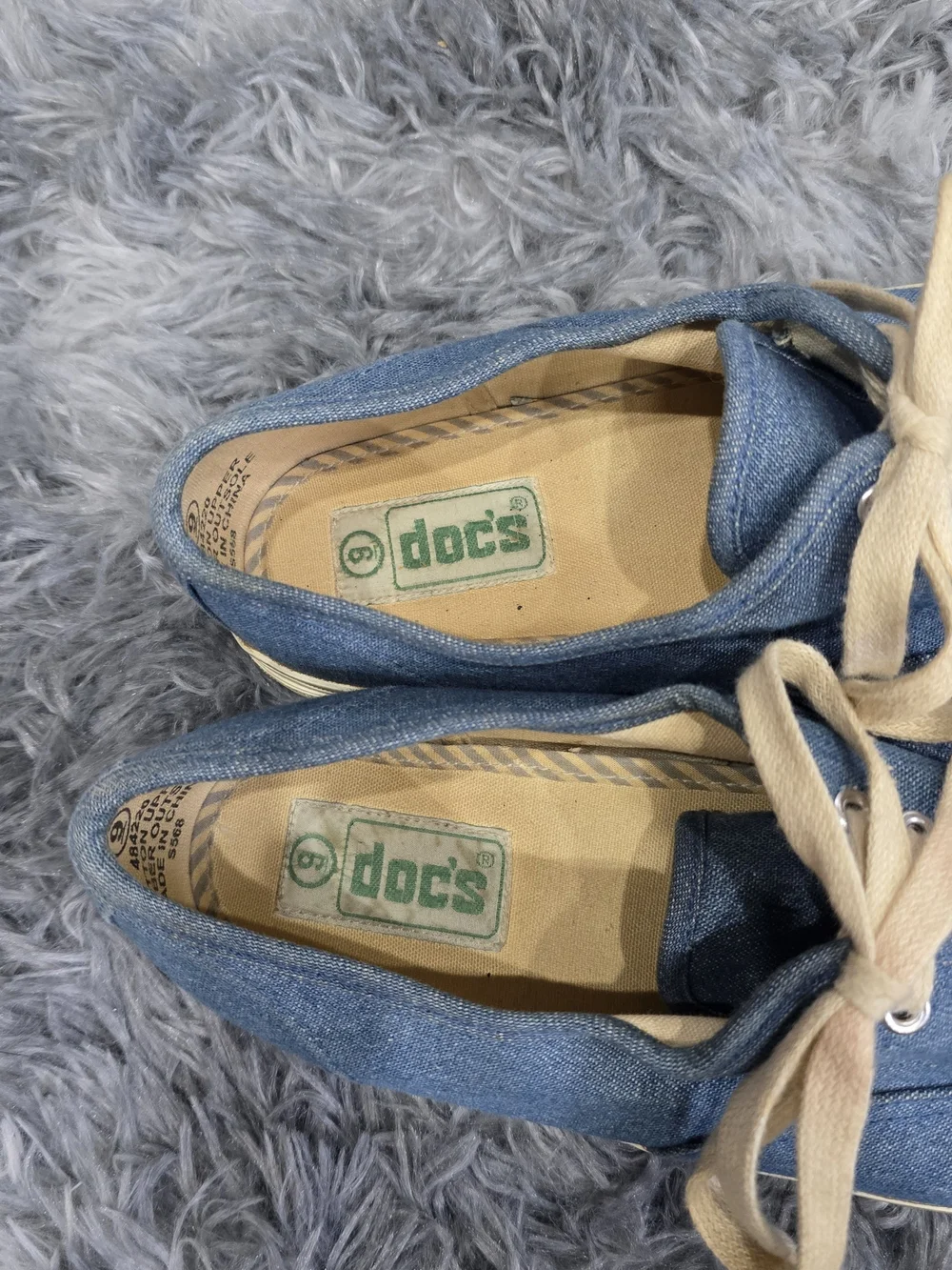 Vintage Denim Blue Canvas Lace-Up Sneakers with Cream Laces, Size 9